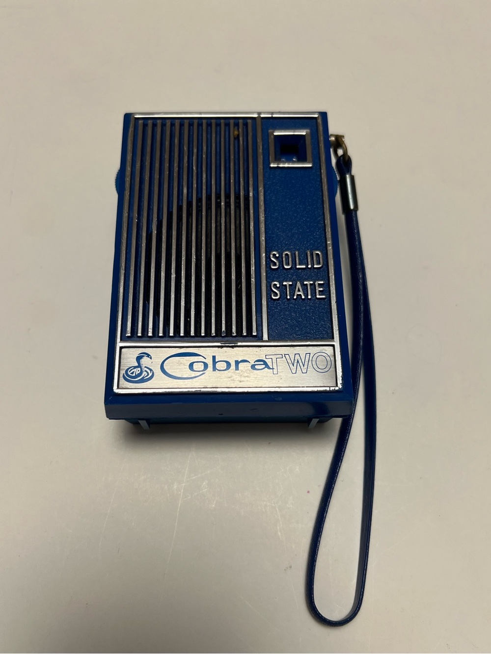 Transistor Radio Cobra TWO Solid State AM Blue Vintage 1970s WORKING Strap